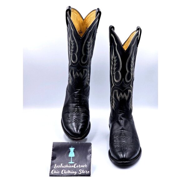 Tony Lama Men's Black Leather Western Cowboy Round Toe Boots Size 8D 2856 - Picture 2 of 16